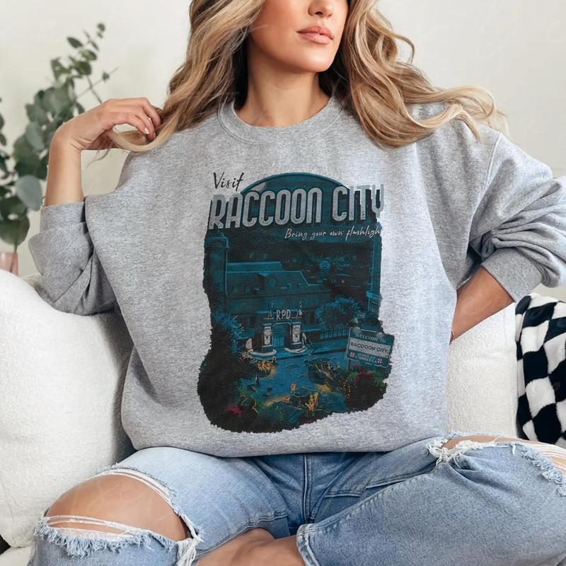 Vintage Visit Raccoon City T-Shirt ,Retro Resident Evil Shirt,Resident Evil Tshirt, Gift For Gaming Lovers Casual Clothing Fabric Menswear Sweatshirts