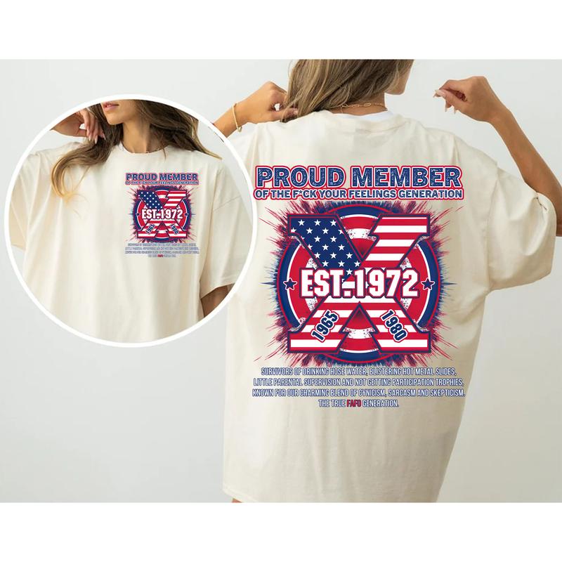 Custom Year FAFO Proud Member Gen X 2 Side T-shirt, 1965-1980 Hose Water Metal Gen X Shirt, Proud Member Flag Generation Shirt