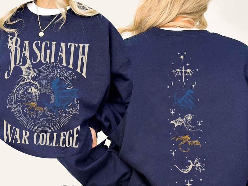 Vintage Basgiath War College 2 Sided Sweatshirt, Fourth Wing Crewneck, Dragon Rider Sweatshirt, Book Nerd Sweater, Bookish Merch, Booktok Sweater Casu