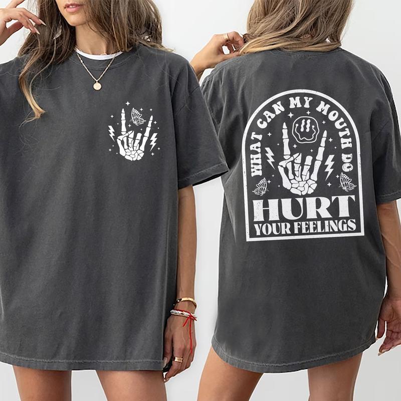 What Can My Mouth Do Hurt Your Feeling Shirt, Funny Sarcastic T-shirt, Trendy Funny Quote Graphic Printed Tee, Adult Humor Soft Fabric Short Sleeve Te