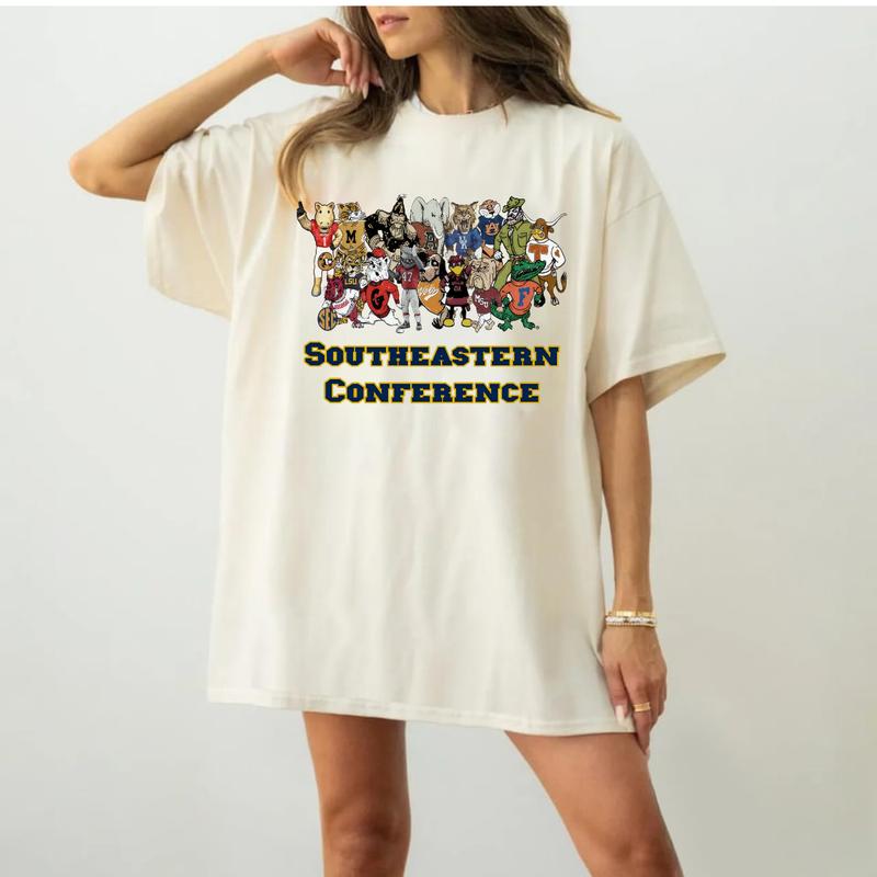 Southeastern Conference Mascot Graphic T-Shirt Cotton Short-sleeve Retro Streetwear Tshirt Menswear Top Shortsleeve Underwear Human Baseball t shirt