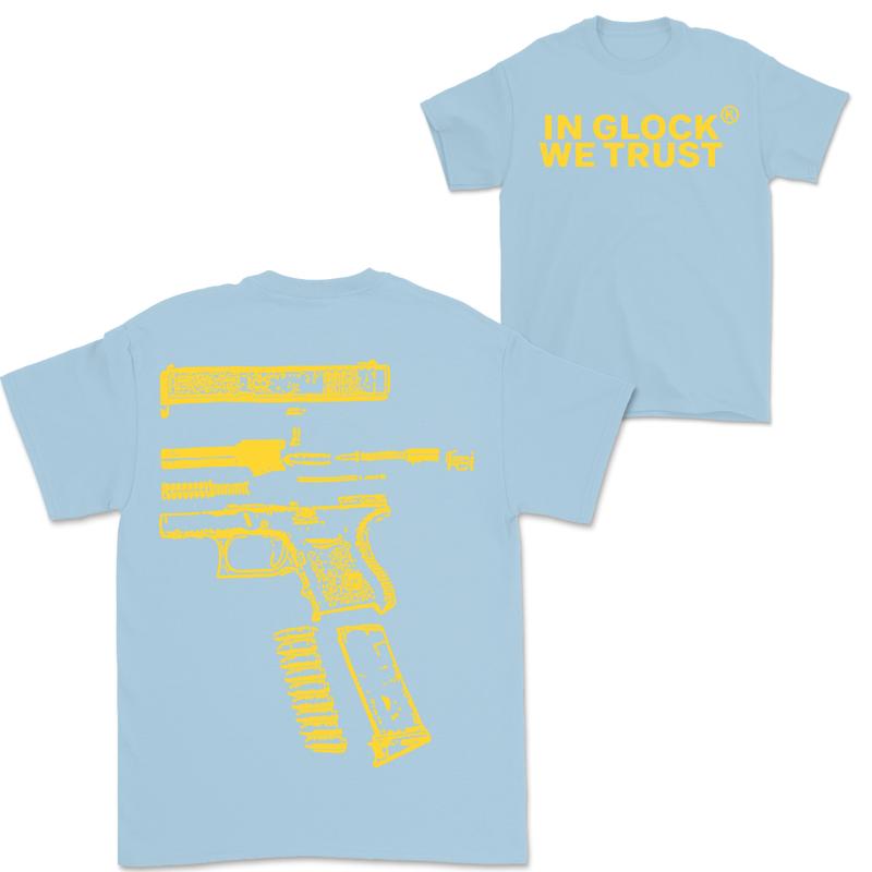In Glock We Trust Double-Sided Yellow Design Shirt - Full Color Edition Menswear Top