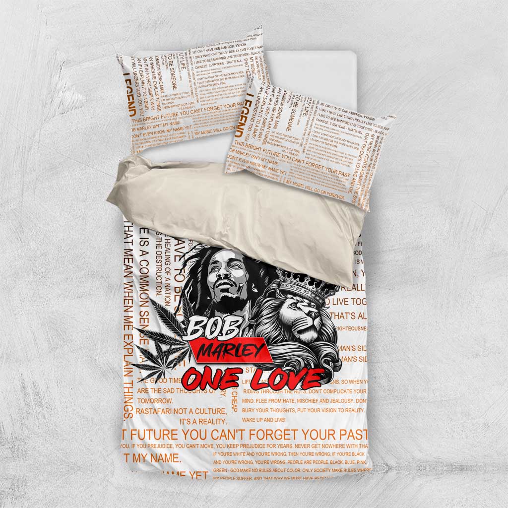 Afro King of Reggae Legend Bob Bedding Set Rastafari Lion Cannabis Typography Style DT02