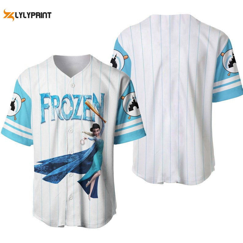Elsa Princess Frozen All Over Print Pinstripe Baseball Jersey - lylyprint.com