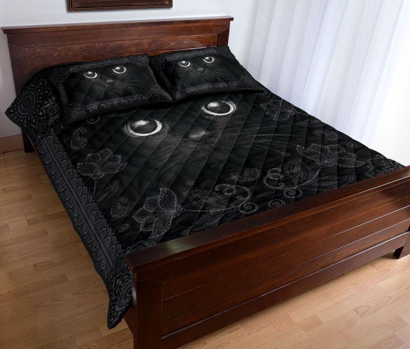 Black Cat Face Paisy Qbs Comfortable Quilt Bedding Set Bedroom