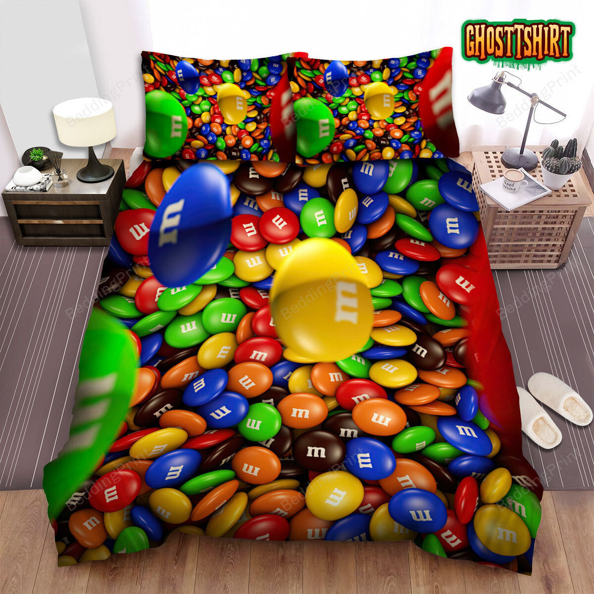 Falling M&M's Chocolate Candies Bed Sheets Spread Duvet Cover Bedding Set