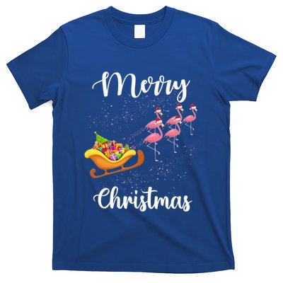 Funny Flamingo Christmas Pink Flamingos Sleigh Snow Santa Gift T-Shirt