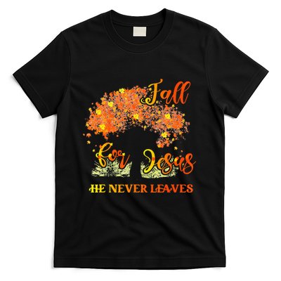 Fall For Jesus He Never Leaves Autumn Tree Thanksgiving T-Shirt