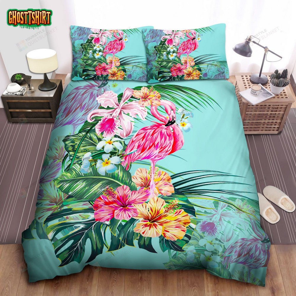 Flamingo Tropical Custom Personalized Name Duvet Cover Bedding Set
