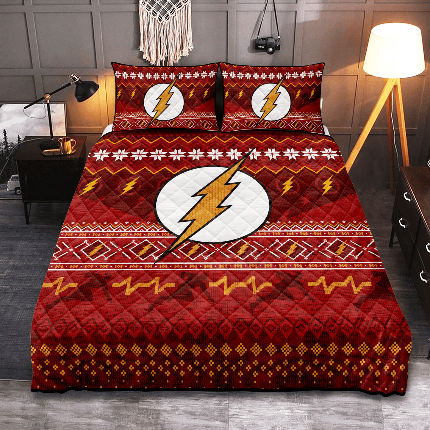 Personalized Christmas Flash 3-pc Quilt Bedding Set for Cozy Holiday Decor