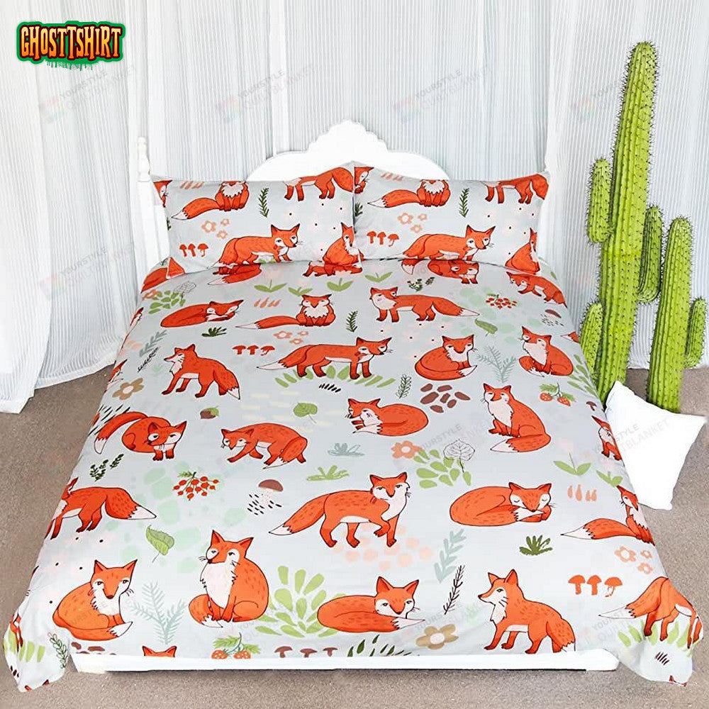 Fox Cartoon Pattern Bed Sheets Duvet Cover Bedding Set