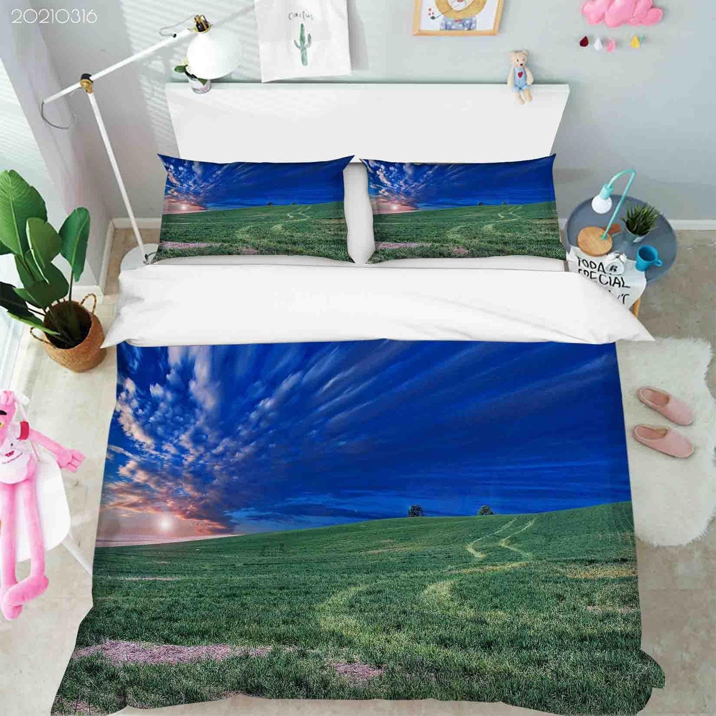 3D Blue Sky Grassland Landscape Quilt Cover Set Bedding Set Duvet Cover Pillowcases 154
