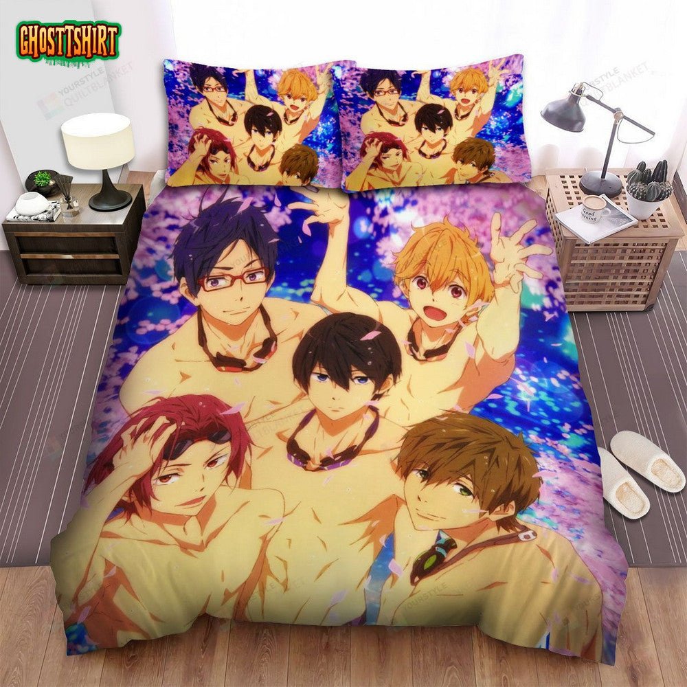 Free! Characters With Sakura Trees Bed Sheets Spread Comforter Duvet Cover Bedding Set