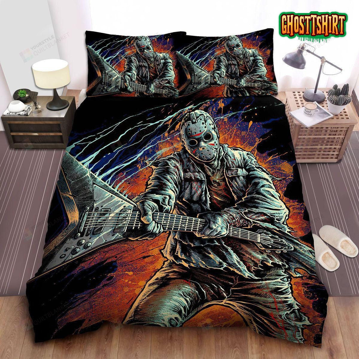 Friday The 13th, Jason Using Electric Guitar Bed Sheets Duvet Cover Bedding Set