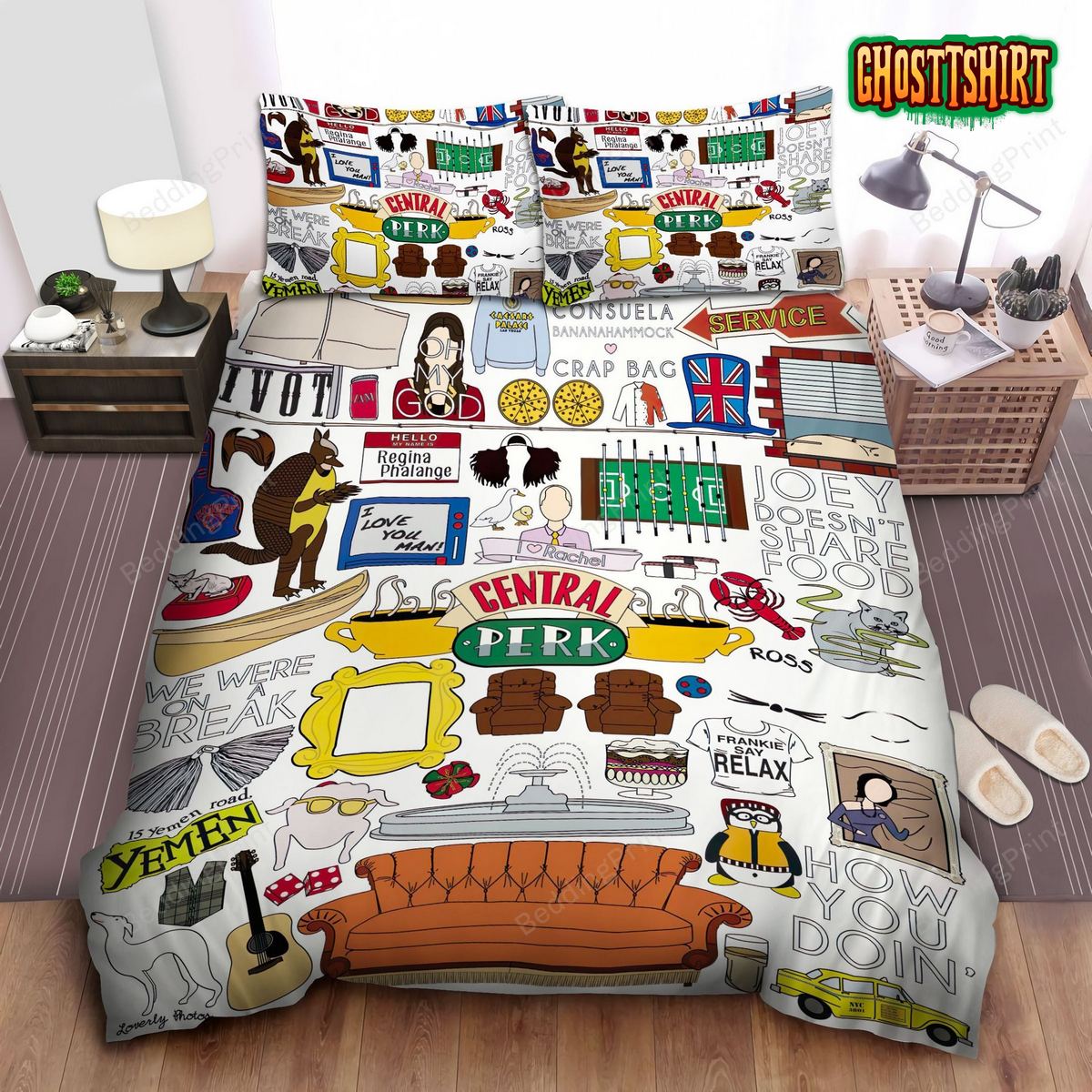 Friends Memorable Moments And Things Illustration Bed Sheets Duvet Cover Bedding Set