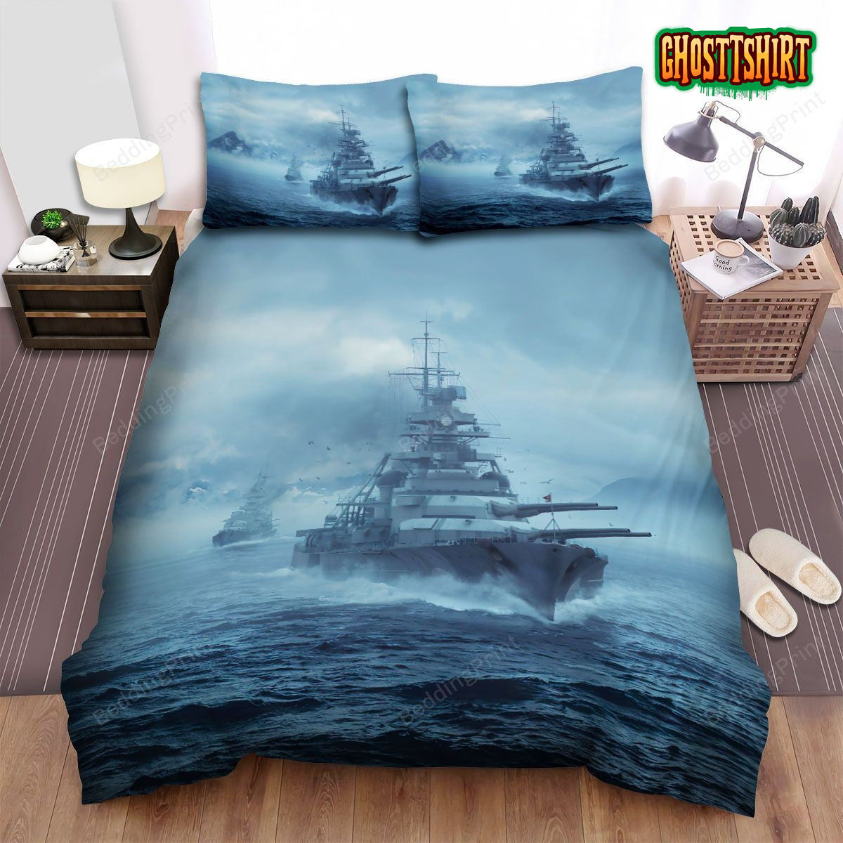 Frigate, Battle Ship Moving Fast Bed Sheets Spread Duvet Cover Bedding Set