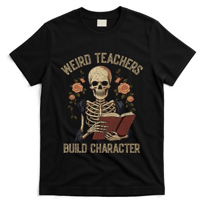 Funny Skeleton Book Floral Skull Halloween Teacher T-Shirt