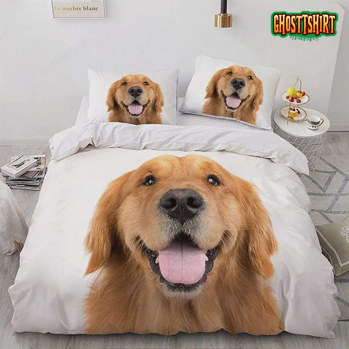 Funny Golden Retriever Dog Bed Sheets Duvet Cover Bedding Set
