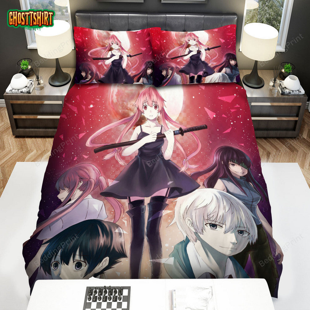 Future Diary Main Characters Artwork Bed Sheets Spread Duvet Cover Bedding Set