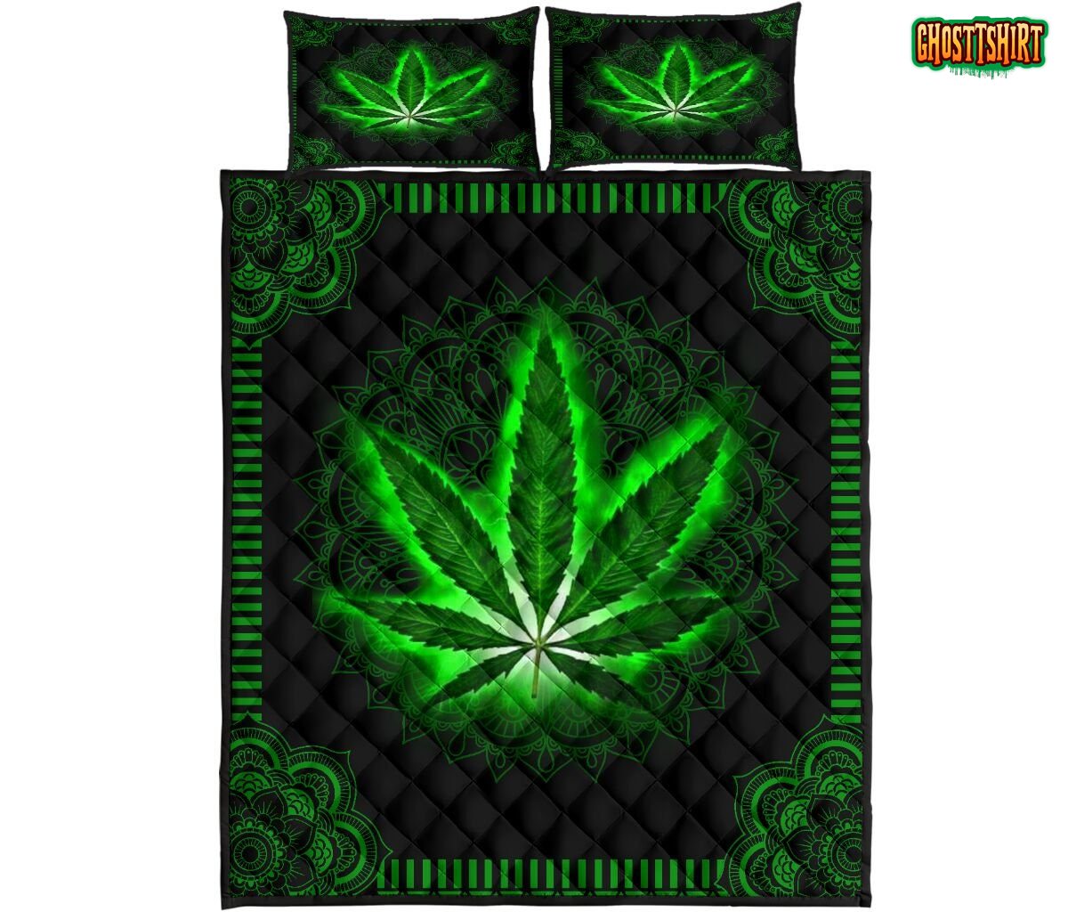 Galaxy Green Marijuana Weed Cannabis Bedding Set