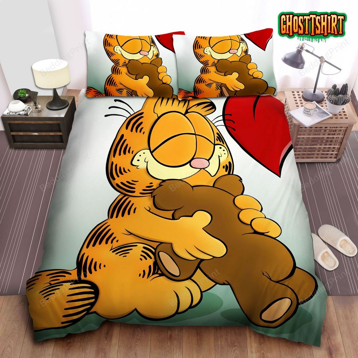Garfield Hugging Pooky Bear Bed Sheets Duvet Cover Bedding Set