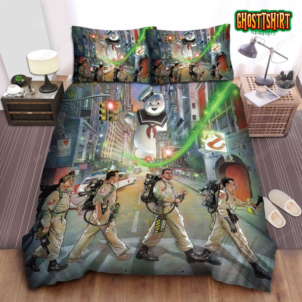 Ghostbusters Scientists Team Walking Across The Street Bed Sheets Duvet Cover Bedding Set