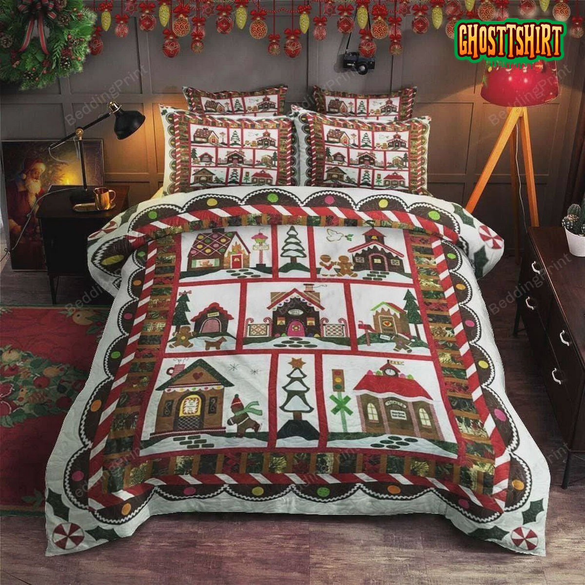 Gingerbread Village Bed Sheets Duvet Cover Bedding Set