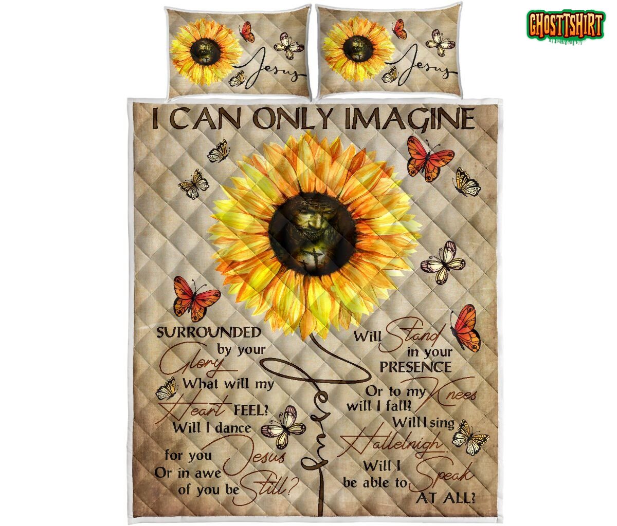 God Sunflower Jesus Paper Old Style Bedding Set