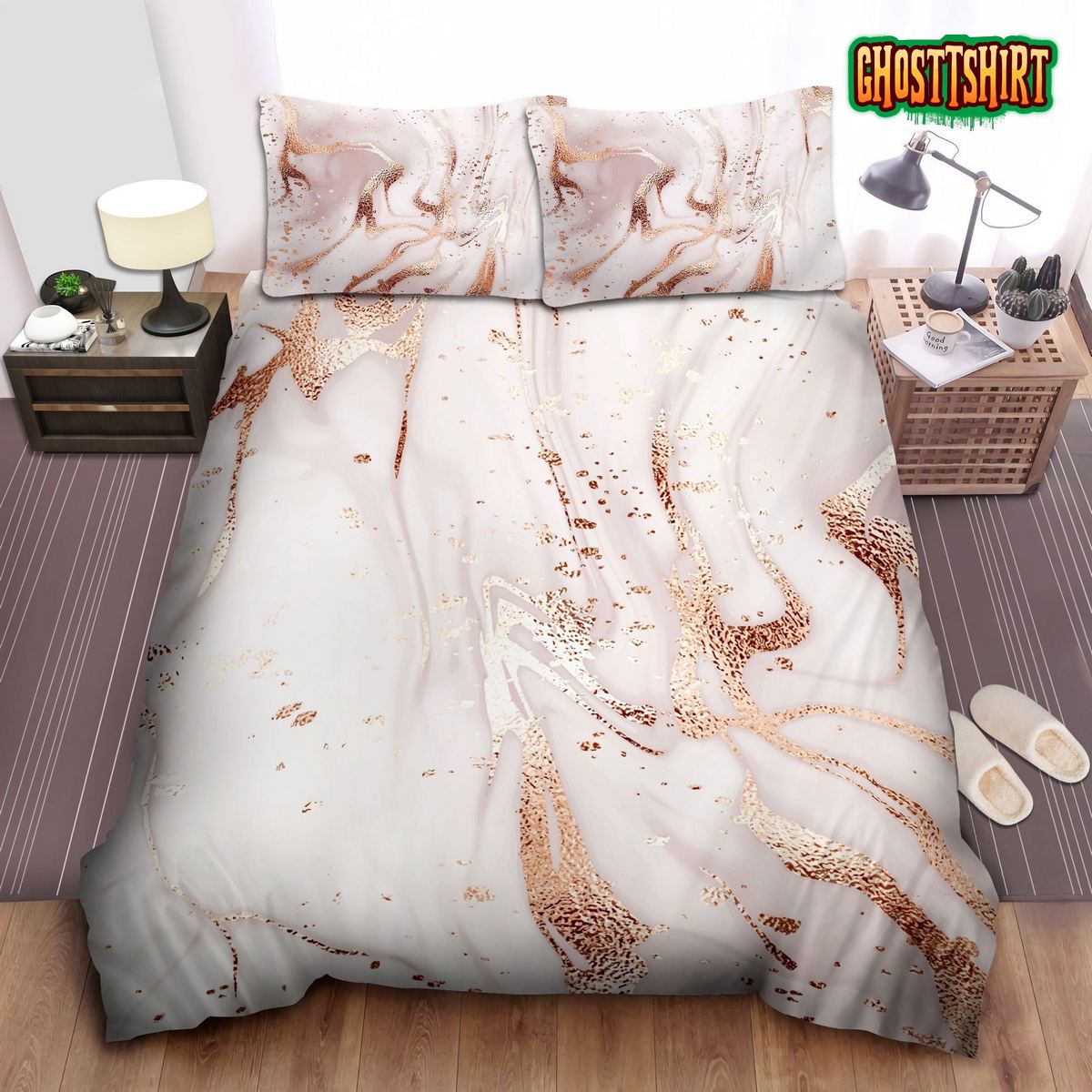 Gold Pink Quicksand Bed Sheets Duvet Cover Bedding Set