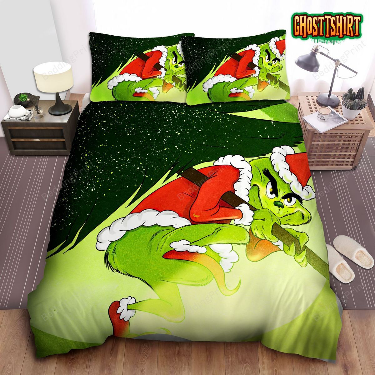 Grinch Stealing Christmas Tree Bed Sheets Duvet Cover Bedding Set