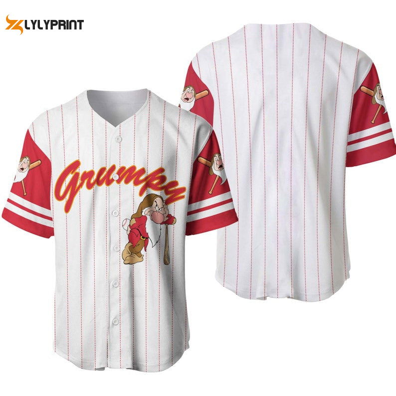 Grumpy Dwarf Snow White All Over Print Pinstripe Baseball Jersey - lylyprint.com