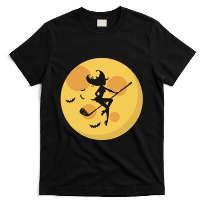 Golf Witch Riding Golf Stick Funny Halloween Golf Club T-Shirt