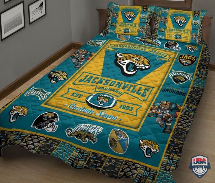 NFL Jacksonville Jaguars Custom Name Teal Gold Bedding Set