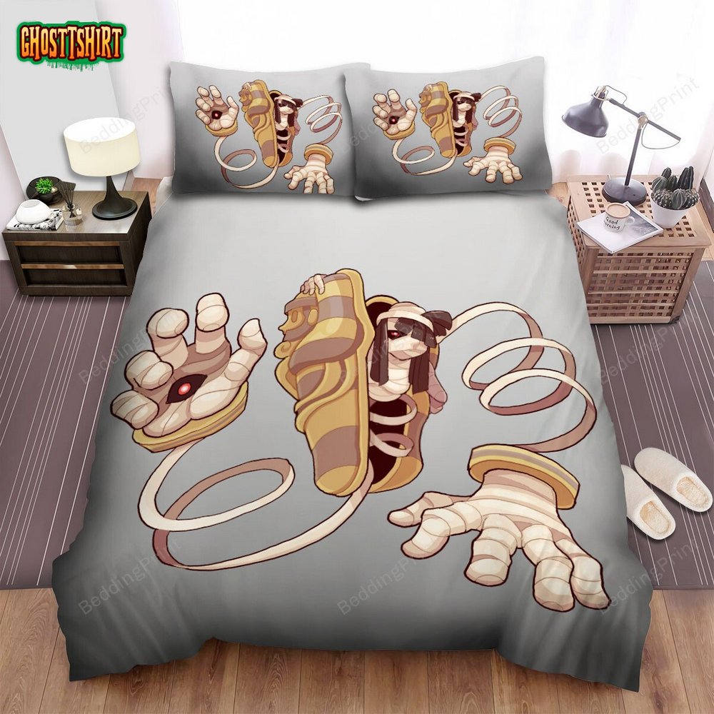 Halloween Cartoon Mummy Crawling Out The Coffin Bed Sheets Spread Duvet Cover Bedding Set