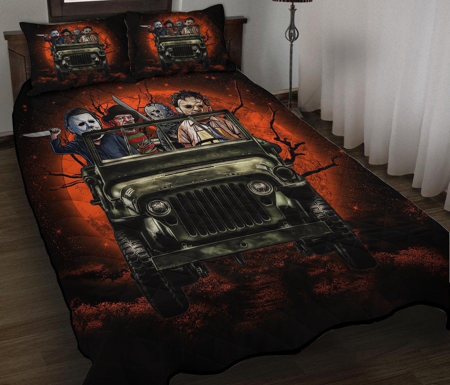 Personalized Halloween Horror Movie 3-pc Quilt Bedding Set – Funny Moonlight Design