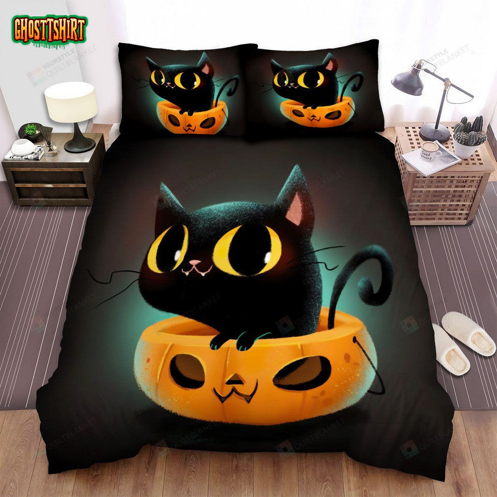 Halloween Tiny Black Cartoon Cat Bed Sheets Spread Duvet Cover Bedding Set