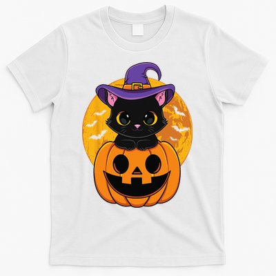 Halloween Black Cat Witch Hat Pumpkin T-Shirt
