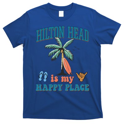 Hilton Head Island Is My Happy Place Beach Palm Trees Summer Gift T-Shirt