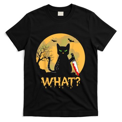 Halloween What Murderous Black Cat With Knife Gothic Dark T-Shirt