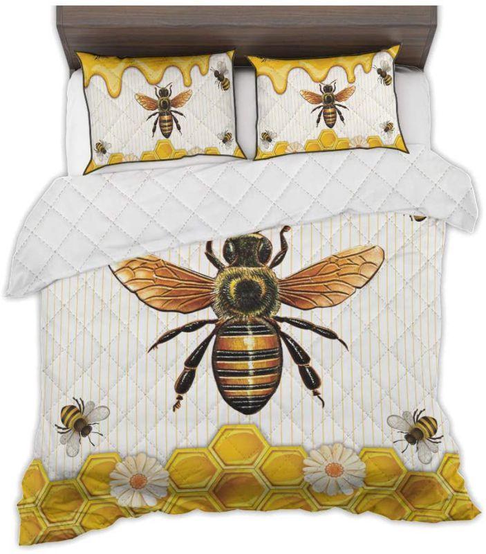 Bee With Honey Flower Decoration Quilt Bedding Set