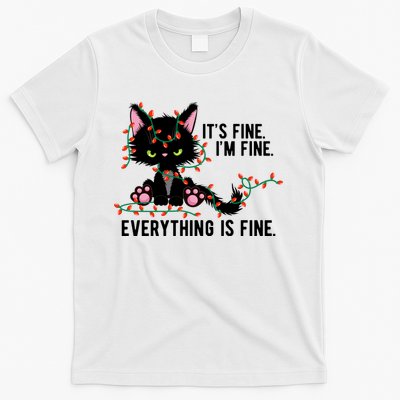 Its Fine Im Fine Everything Is Funny Cat Christmas T-Shirt