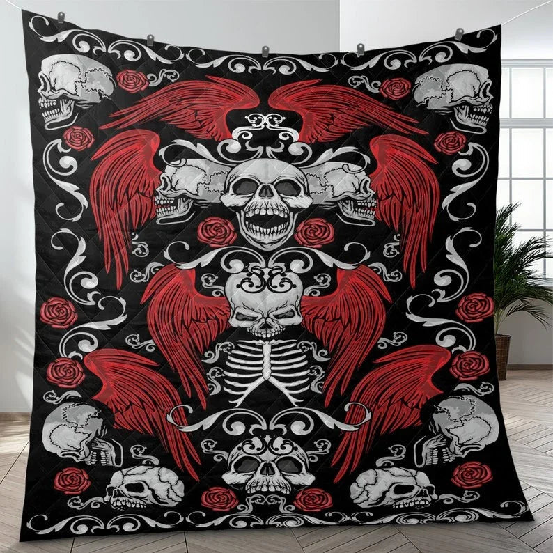 Personalized Retro Skul Halloween 3-Piece Quilt Bedding Set With Pillowcases