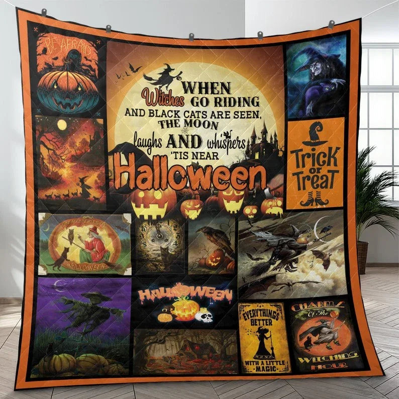 Personalized Vintage Witch Halloween 3-Piece Quilt Bedding Set With Pillowcases