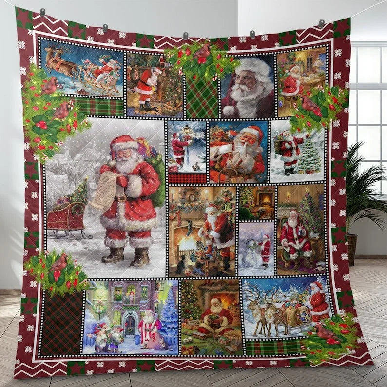 Personalized Vintage Santa Claus Christmas Eve 3-Piece Quilt Bedding Set With Pillowcases