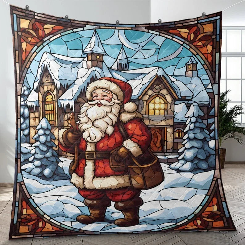 Personalized Vintage Saint Nicholas Christmas 3-Piece Quilt Bedding Set With Pillowcases