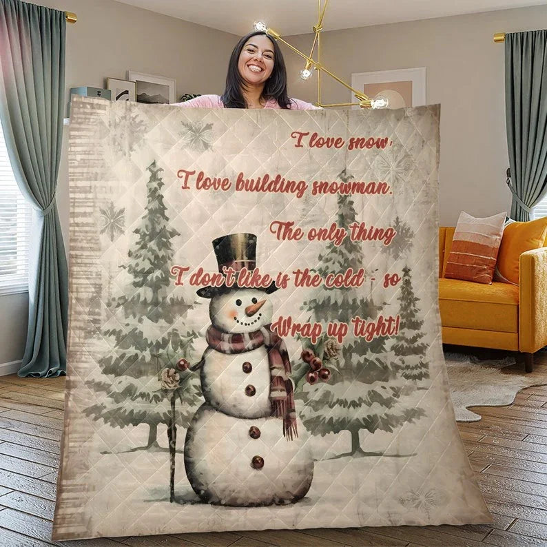 Personalized Snowman Christmas Quote 3-Piece Quilt Bedding Set With Pillowcases