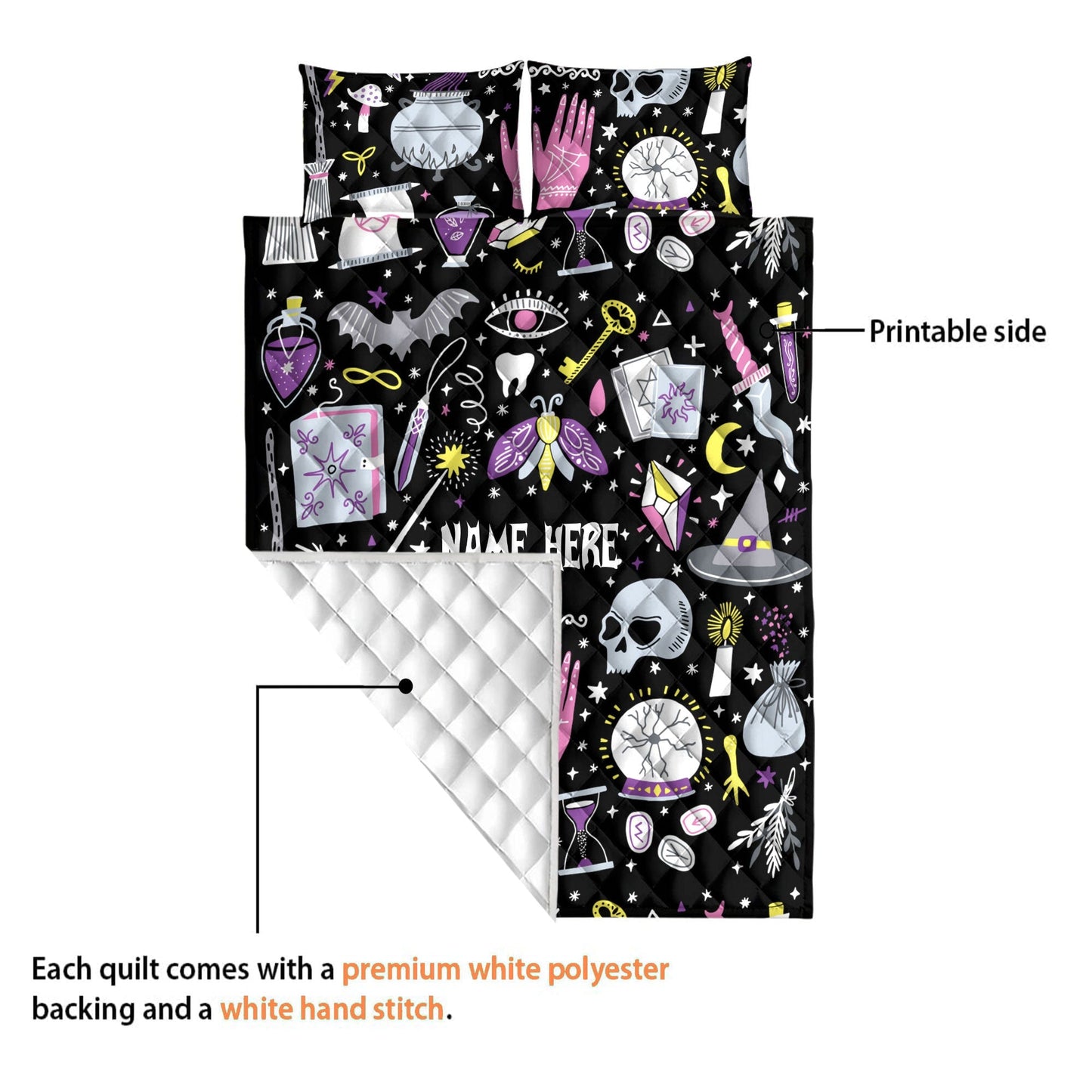 Personalized Witch Quilt Set, Witch Things Quilt Blanket & Pillowcase, Custom Name Quilt Bedding Set, Bedspread, Witchy Gift, Halloween Gift