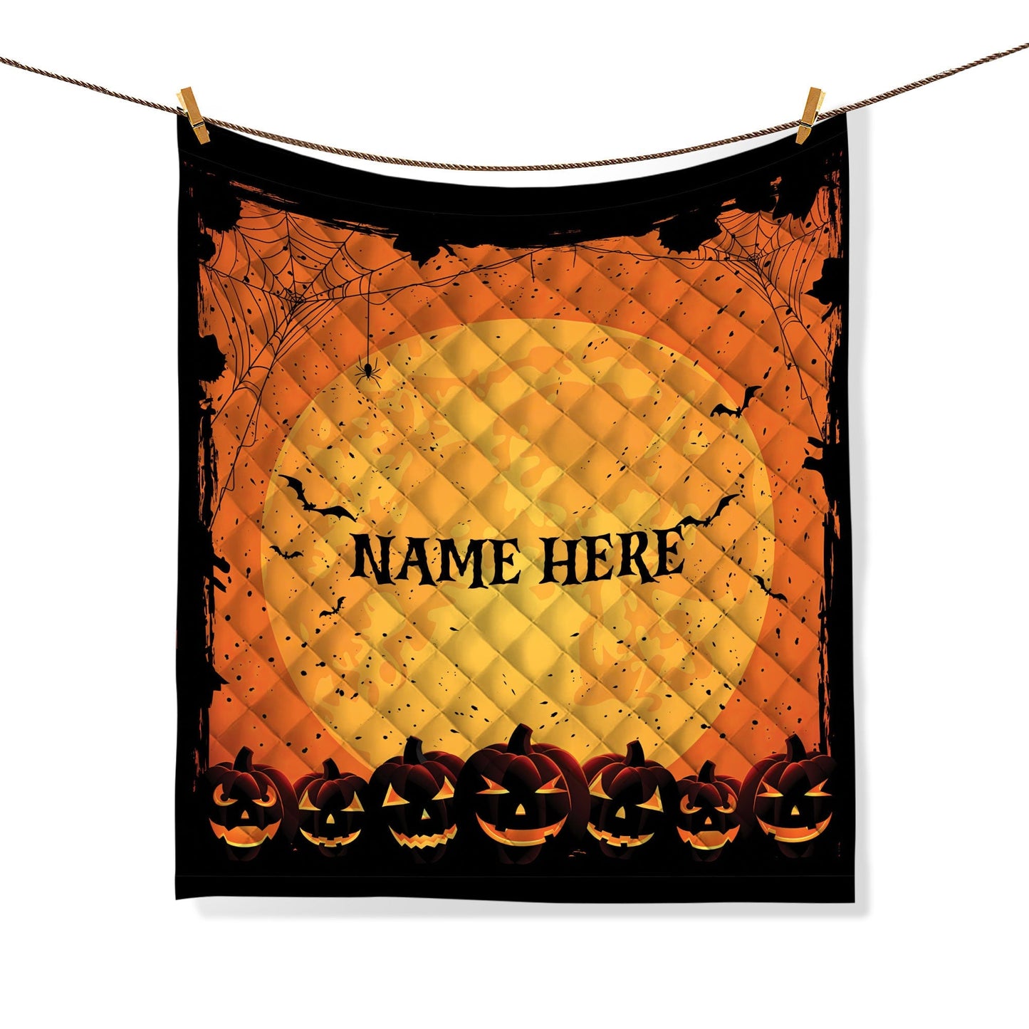 Personalized Pumpkin Quilt Set, Halloween Night Quilt Blanket & Pillowcase, Custom Name Quilt Bedding Set, Halloween Gift, Gothic Gifts
