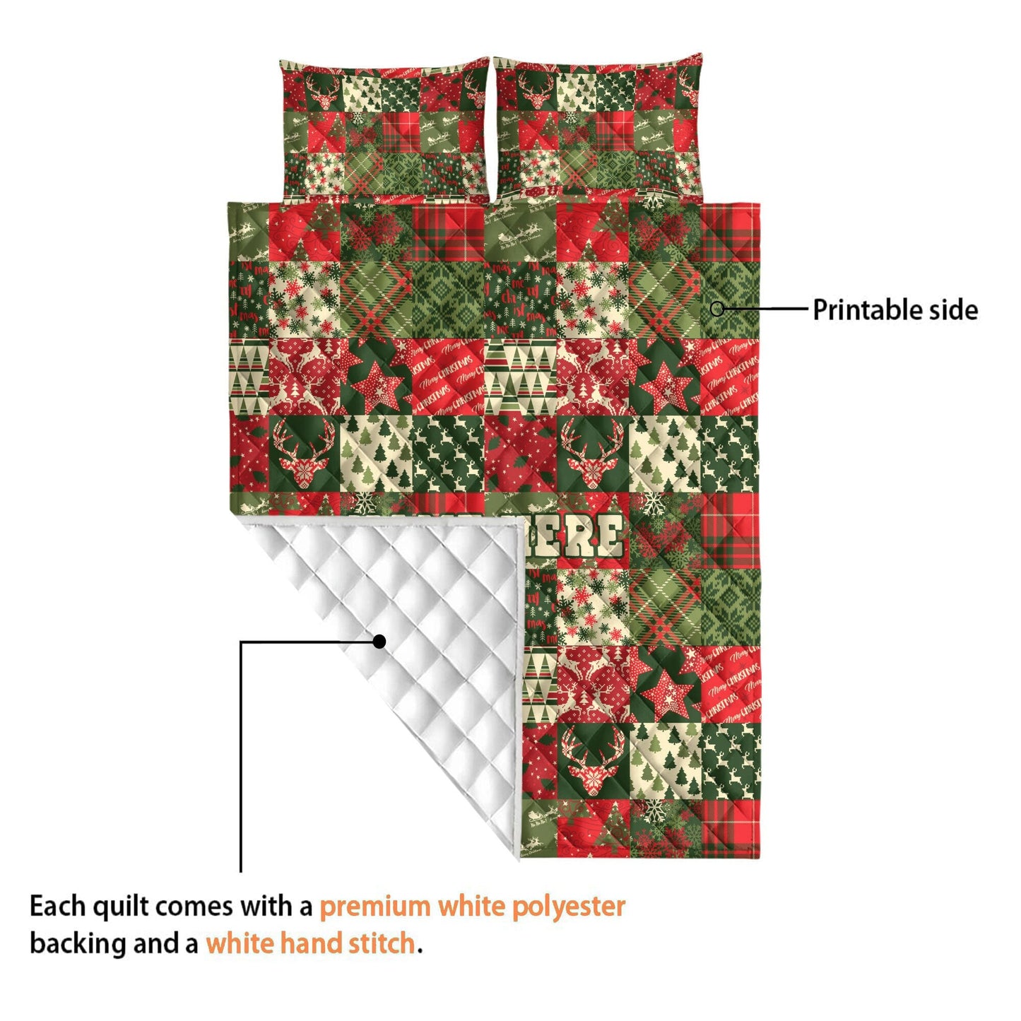 Personalized Christmas Quilt Set, Xmas Holiday Patchwork Pattern Quilt Blanket & Pillowcases, Custom Name Quilt Bedding Set, Christmas Gift