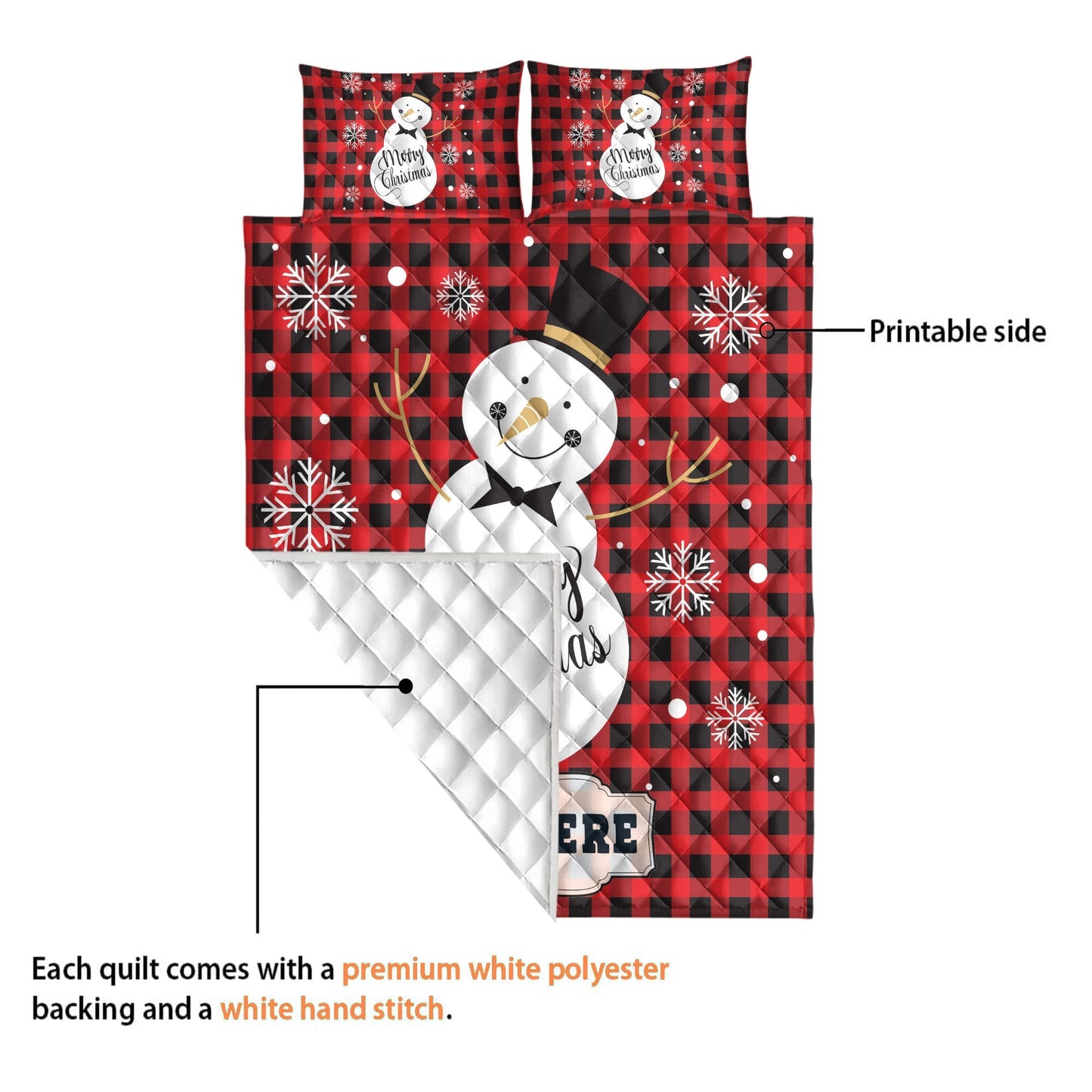Personalized Christmas Quilt Set, Xmas Winter Snowman Quilt Blanket & Pillowcases, Custom Name Quilt Bedding Set, Bedspread, Christmas Gift